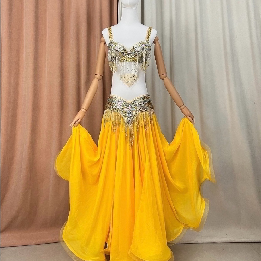Elegant Yellow Beaded Women's Dress